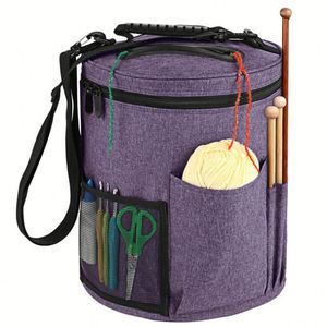 Sac de rangement multifonctionnel pour fil à tricoter, best-seller, avec compartiment en polyester pour pelotes de laine et rangement pour crochets - Product Image 1
