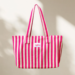 Bolso de lona a rayas duradero con logotipo de etiqueta personalizada, bolso de compras reutilizable de gran capacidad, bolso de playa de viaje portátil - Product Image 3