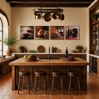 Lot de 4 tableaux muraux sur toile sur le thème du vin rouge, comprenant des motifs de cave, de carafe et de baril de raisin, pour décoration rustique de cuisine, salle à manger et bar