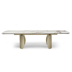 Moderna mesa de comedor extensible con patas y marco de metal de vidrio templado laminado de cerámica de 3mm de 8mm - Product Image 3