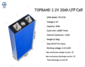 TOPBAND 3.2V 20Ah LFP 锂铁磷酸盐电池 2C 充电 3C 放电 5C 峰值高倍率电池 6000+ 次循环 - Product Image 2