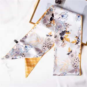 Lenço de seda longo estampado, bolsa feminina japonesa e coreana de seda, doce e floral, verão, 2023