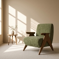 Fauteuil d'appoint individuel en tissu lin et coton écologique, style Mid-Century Modern, coloris frêne, pour salon et chambre à coucher, direct usine OEM ODM