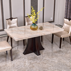 Nhà Sản Xuất Thiết Kế Hiện Đại Nhà Hàng Trắng Dài Bằng Đá Cẩm Thạch Top 1 + 6 Bàn Ăn Đặt Hình Chữ Nhật Bàn Ăn - Product Image 1