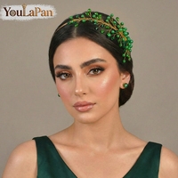 YouLaPan HP997 Serre-tête élégant vert orné de strass, bijou de cheveux de luxe pour mariages, bals, soirées, mariées et demoiselles d'honneur