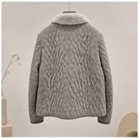 Veste courte grise pour femme en cuir de mouton, col en fourrure de vison, garnissage en mélange de laine et de poil de chameau, vêtement d'extérieur d'hiver