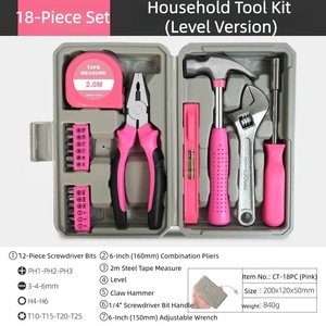 ชุดเครื่องมือช่าง 24 ชิ้น พรีเมียม สีชมพู ทำจากเหล็กกล้าคาร์บอน พร้อมกล่องแข็งแรง ทนทาน ประกอบด้วยคีม ค้อน ไขควง เหมาะสำหรับซ่อมแซมบ้าน ของขวัญสำหรับผู้หญิง - Product Image 4