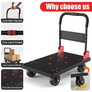 Chariot à plateforme pliable, chariot à plateau plat, chariot à pousser robuste, chariot à plateforme avec roues pivotantes de 5 pouces, chariot à main pour le déplacement - Product Image 2