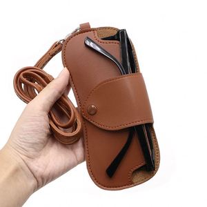 Universal Fit Leather <b>Glasses</b> <b>Case</b> Handmade Sunglass Bag With Strap PU Soft Leather Sunglasses Bag With Strap - Product Image 2