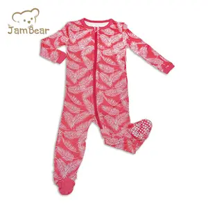 JamBear organik bebek kız romper yürümeye başlayan kız jersey onesie bambu bebek romper fermuar ayaklı bebek zip up sleepsuit çocuklar için