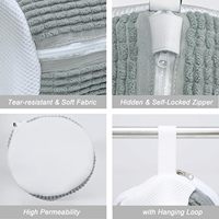Sac pour machine à laver les chaussures en fibres duveteuses grises, nettoyage enveloppant à 360 °, fermeture à glissière cachée autobloquante, 2 paires réglables, 2 pièces