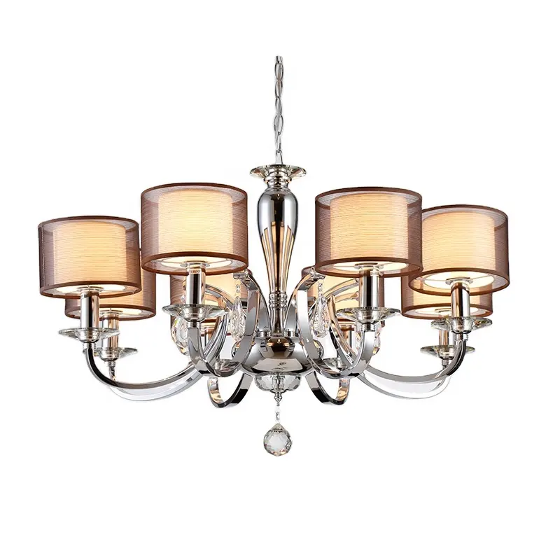 Modern designer 10 lights fabric pendant lamp chrome clear crystal chandelier