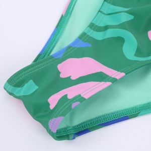 Maillot de bain deux pièces pour femme, imprimé tropical abstrait personnalisé, vert rose, dos nu, triangle, fabricant OEM - Product Image 4
