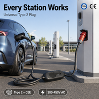 Nouveau câble de charge pour véhicule électrique Type 2 Triphasé Rouge CEE 380-450V EVSE portable 7kW Affichage LCD IP66 WiFi App