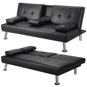 Canapé-lit pliable en cuir PU noir avec porte-gobelets, canapé d'attente pour <span class=keywords><strong>salon</strong></span> de beauté, <span class=keywords><strong>salon</strong></span> de coiffure, hôtel, <span class=keywords><strong>salon</strong></span> - Product Image 5