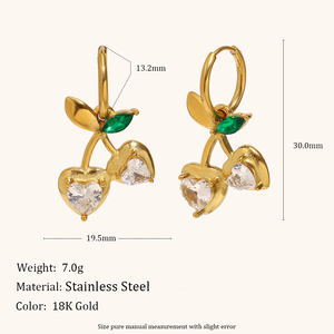 Ensemble de bijoux cerise plaqué or Dingran collier et boucles <span class=keywords><strong>d</strong></span>'oreilles avec des accents de cristal et de gemme verte accessoire doux et élégant - Product Image 2