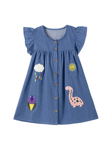 Vestito Estivo per <span class=keywords><strong>Bambina</strong></span> in Denim di Cotone a Maniche Corte con Applicazioni e Motivi Cartoon, Servizio OEM - Product Image 5