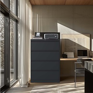 Armoire de classement en acier noir avec 4 tiroirs verticaux et verrouillables, design moderne, idéale <span class=keywords><strong>pour</strong></span> le bureau - Product Image 6