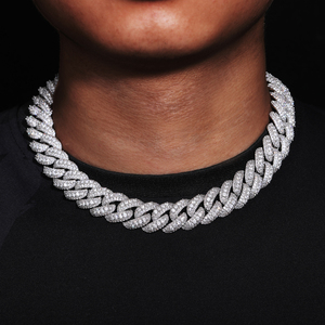 Collana a Catena Cuban Link Iced Out con Moissanite VVS Colore <span class=keywords><strong>D</strong></span>, Placcata <span class=keywords><strong>Oro</strong></span> 15mm 18mm, Supera il Test del Diamante, Gioielli Hip Hop da Uomo - Product Image 3