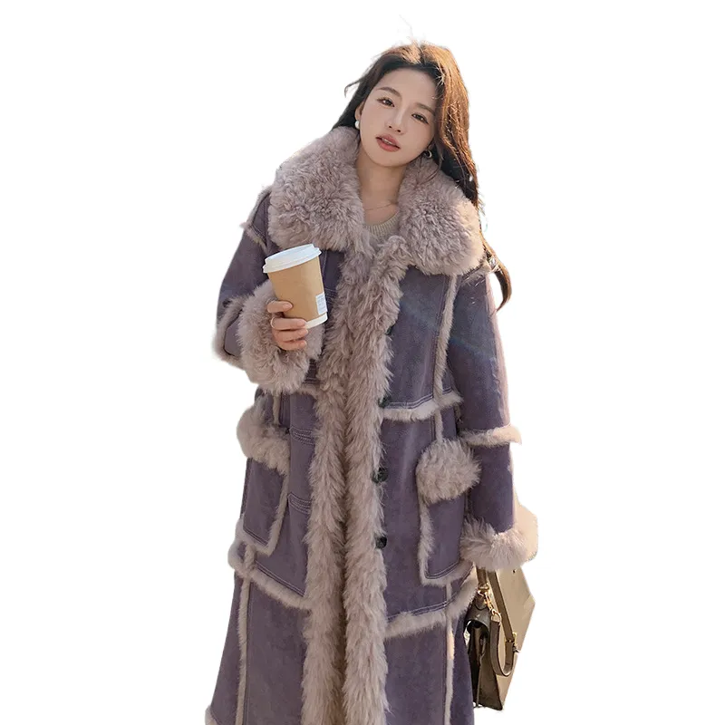 लैम्ब वूल कोट जैकेट महिलाओं के लिए पर्पल फर एक कॉटन-पैडेड कोट महिलाओं के लिए लंबा गर्म शीतकालीन कोट महिलाओं के लिए