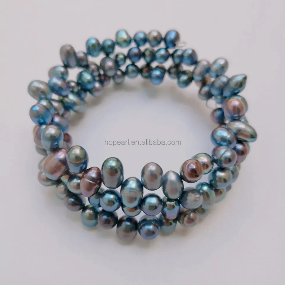 FPB178 Three Row Black Pearl Freshwater Cultured Pearls Bracelet Women Jewelry
