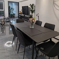 Ensemble de table à manger italienne tout noir, moderne, rectangulaire, en marbre, meubles pour la maison, salon, appartement, hôtel, salle de sport, assemblé, 6 places