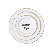 Ensemble d'assiettes en céramique avec logo personnalisé, OEM ODM, vente en gros, assiettes à dîner en porcelaine, bord doré, vaisselle, hôtel, restaurant, directement de l'usine