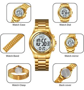 Reloj Deportivo Digital <span class=keywords><strong>Skmei</strong></span> 2271 para Hombre, Cronógrafo LED, Correa de Acero Inoxidable de Lujo, Resistente al Agua 30M, Doble Zona Horaria - Product Image 5