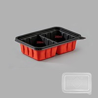 Grote capaciteit 30oz rode en zwarte plastic voedselcontainers met deksels, BPA-vrij, herbruikbaar, milieuvriendelijk, recyclebaar, magnetronbestendig, afhaallocatiebox