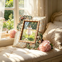Cadre photo de table personnalisable, artisanal, de luxe, en alliage de zinc, émail et strass, style antique vintage, avec façade en verre transparent, pour mariage et maison