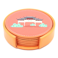 Ensemble de sets de table ronds en cuir PU personnalisés par sublimation, écologiques, modernes et de haute qualité, avec sous-verres antidérapants et imperméables pour café