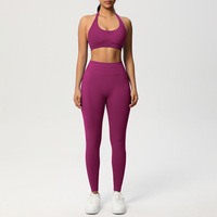 XXL Dames Yogapak 2-delig Set Racerback Ronde Hals Naadloze Hoge Taille Nylon Spandex Ademend Actief Stretch Butt Scrunch