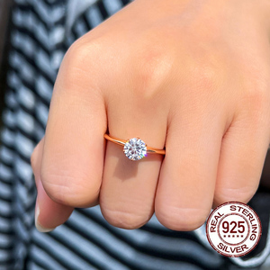 Anillo de Compromiso de Plata de Ley S925 con Circonita Cúbica Redonda Brillante de 6.5mm para <span class=keywords><strong>Mujer</strong></span>, Joyería Chapada <span class=keywords><strong>en</strong></span> <span class=keywords><strong>Oro</strong></span> - Product Image 6
