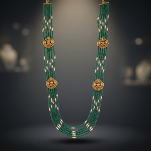 Women's Antique Style Zinc Alloy Long Layered <b>Necklace</b> with Emerald-Cut Synthetic Stones and <b>Beads</b> for Wedding Occasions - Product Image 2