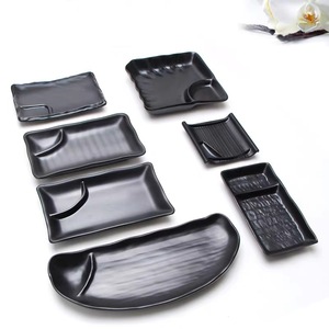 Assiettes à sushi rectangulaires en mélamine noire personnalisées pour la maison et les restaurants, avec soucoupe, <span class=keywords><strong>vaisselle</strong></span> de fête durable et lourde - Product Image 2