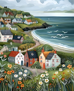 Peinture par numéros DIY Paysages de maisons de campagne en dessin animé, pigments Arida, kit de peinture avec toile imprimée pour la décoration intérieure - Product Image 2