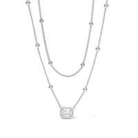 Kalung Liontin Rantai Bambu Minimalis Lapis Ganda Persegi Berhiaskan Zirkon Buatan Laboratorium Geometris Wanita, Bahan Titanium Steel, Cocok untuk Hadiah