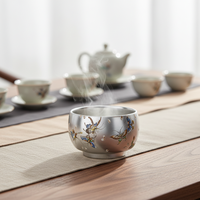 Tasse à thé en céramique en argent sterling, bol traditionnel chinois, fait main, logo personnalisé, imprimé en typographie, coffret cadeau, ensemble cadeau pour