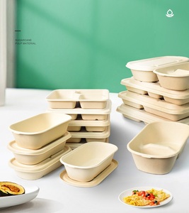 Rettangolo compostabile di canna da zucchero piatti di bagassa 3 vano con coperchio cibo dessert - Product Image 3