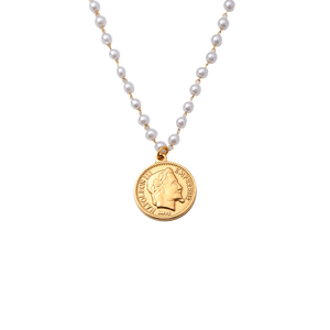 Collier de perles naturelles d'eau douce avec pendentif en <span class=keywords><strong>or</strong></span> véritable pour femme, bijou de mode - Product Image 1