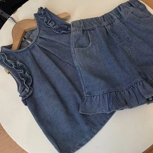Ensemble deux pièces en jean sans manches style coréen pour petites filles, tenue d'été pour tous les jours - Product Image 5