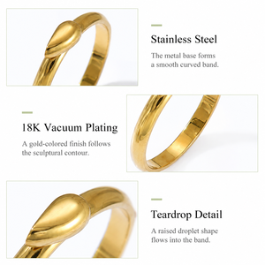 Teardrop <b>Ring</b> Stainless Steel Smooth Curved Band Gold or <b>Silver</b> Color 0.7 cm Width Minimalist Jewelry - Product Image 3