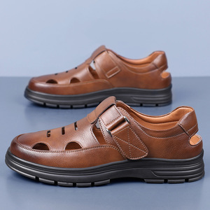 Zuecos de Cuero Genuino para Hombre, Punta Cerrada, Transpirables, Suela de Goma Antideslizante, Zapatos Casuales de Verano - Product Image 4