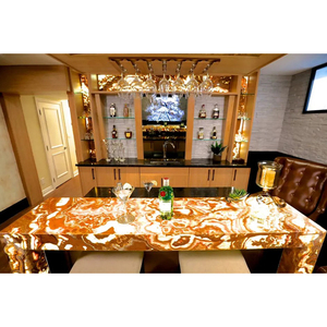 Sang trọng đá nâu <span class=keywords><strong>Onyx</strong></span> mờ <span class=keywords><strong>Backlit</strong></span> đánh bóng Countertop đá cẩm thạch tự nhiên đá Hổ Vàng <span class=keywords><strong>Onyx</strong></span> Đá Cẩm Thạch hàng đầu bàn ăn - Product Image 3
