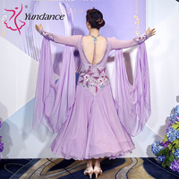 Costume de danse de salon standard international B-25122 pour femmes, tenue de scène, robe en spandex et mousseline de soie violette, strass