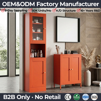 Ensemble de meubles de salle de bain en métal orange terre cuite, meuble-lavabo moderne en acier avec buffet et organisateur de maquillage, mobilier de maison