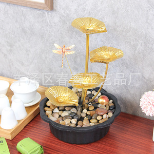 Fuente de agua Golden Lotus con libélula, decoración de escritorio para interiores, para oficina, sala de estar, entrada, 110-220V, hierro, plástico, estilo contemporáneo - Product Image 2