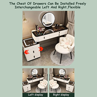 Ensemble de table de maquillage moderne pour chambre à coucher avec miroir éclairé, tabouret rembourré, 2 tiroirs de rangement, lumières 3 couleurs