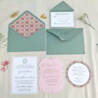 Invitations de mariage vintage vert olive à motif floral, découpées à la forme de coquille, gaufrées, avec enveloppe, pour mariages espagnols
