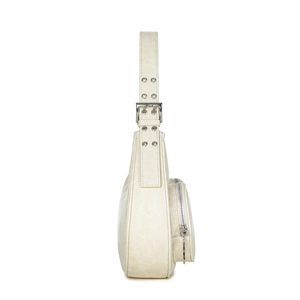 Sac bandoulière vintage de marque coréenne en cuir vegan ivoire, avec sangle réglable, pour un look et une texture vintage doux. - Product Image 3